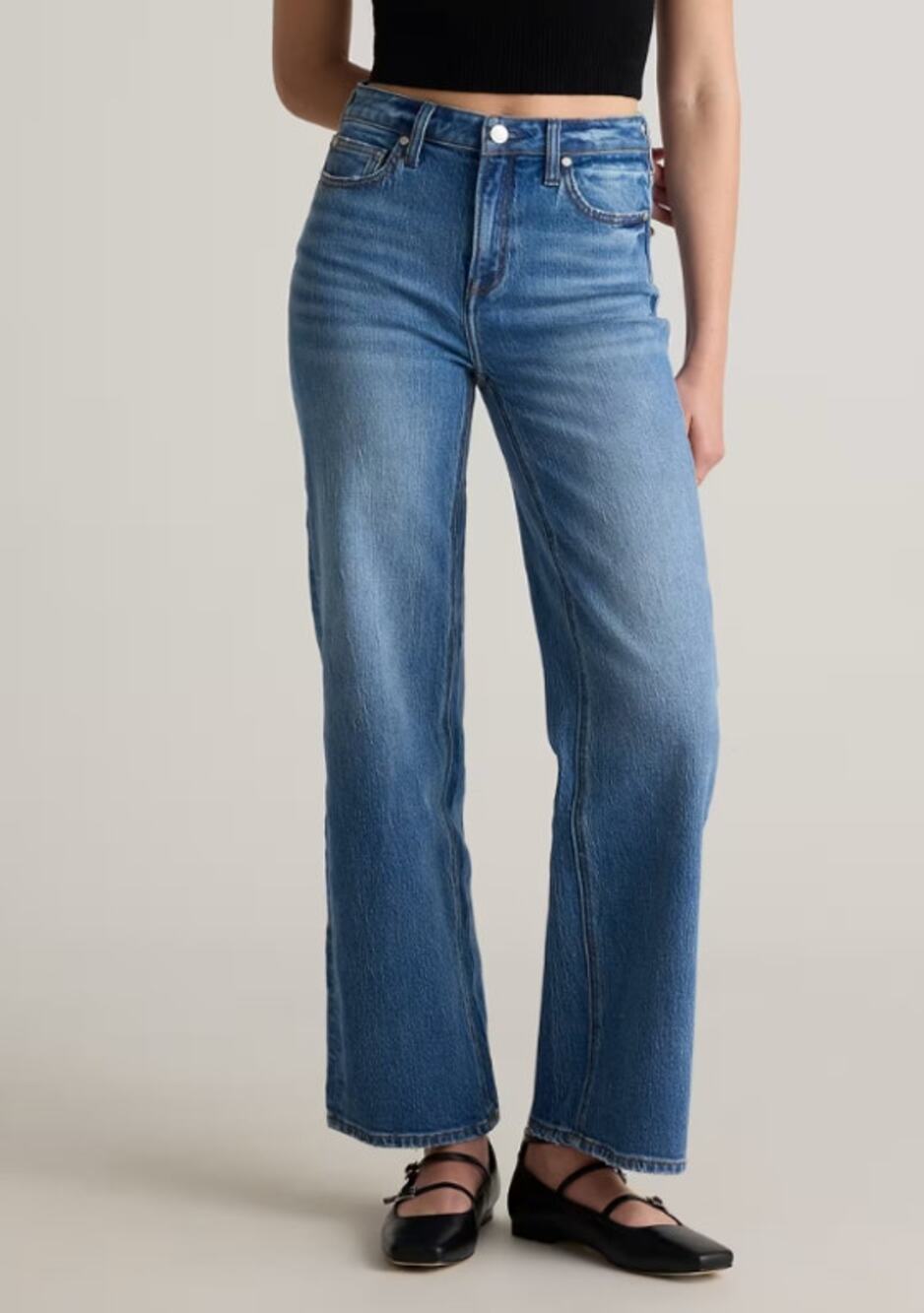 Quince Atlantic Blue Bella Comfort Stretch High Rise Relaxed Straight Leg Jeans